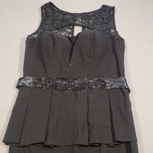 Betsy & Adam Dress Size 4 Sleeveless Black Formal‎ Lace Peplum Cocktail Elegant